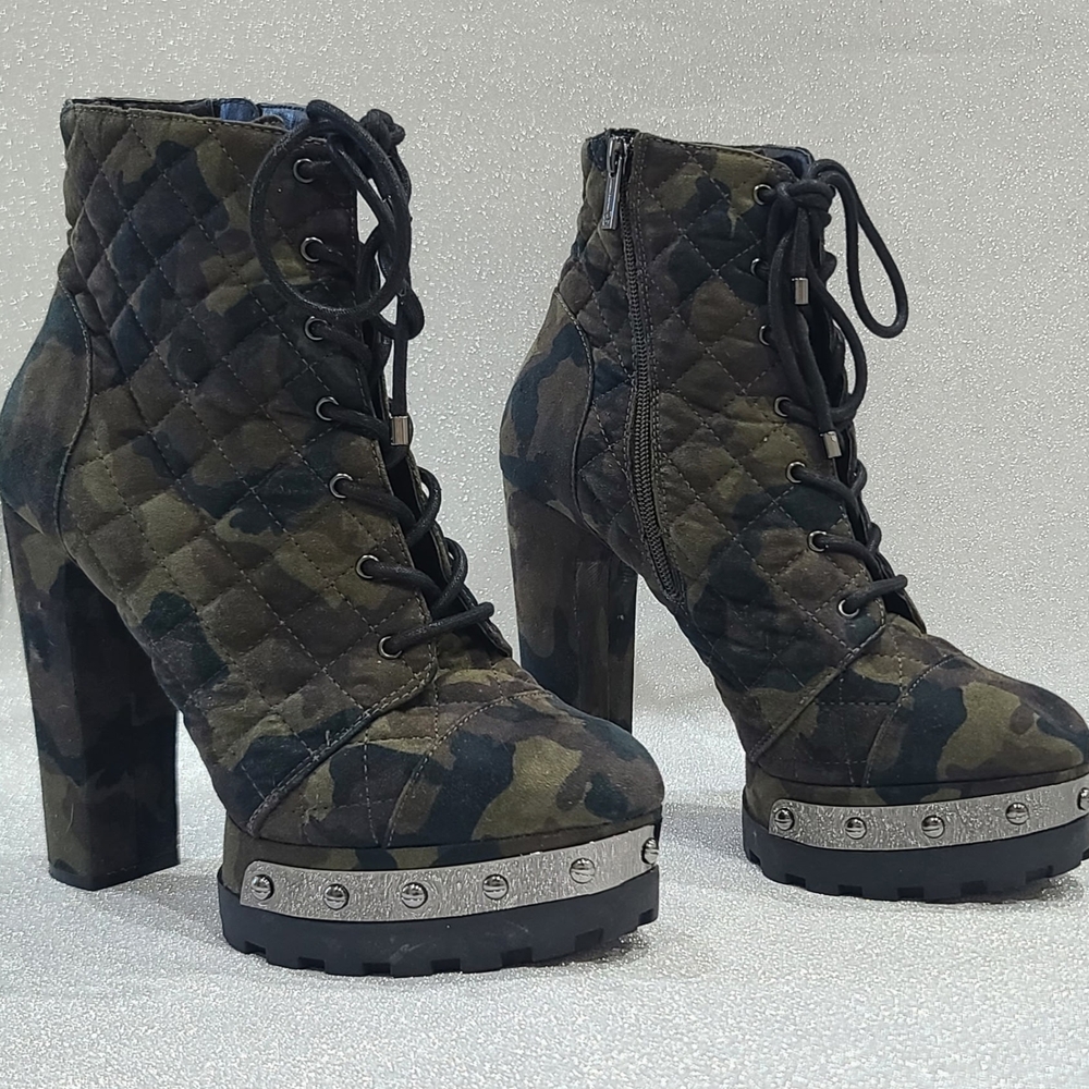 Jessica Simpson Camouflage Lace Up High Heel Boots